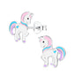 Melchior Jewellery unicorn stud earrings for girls in silver with pink blue and purple details