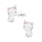 Melchior Jewellery white cat stud earrings for kids in sterling silver with pink ear details