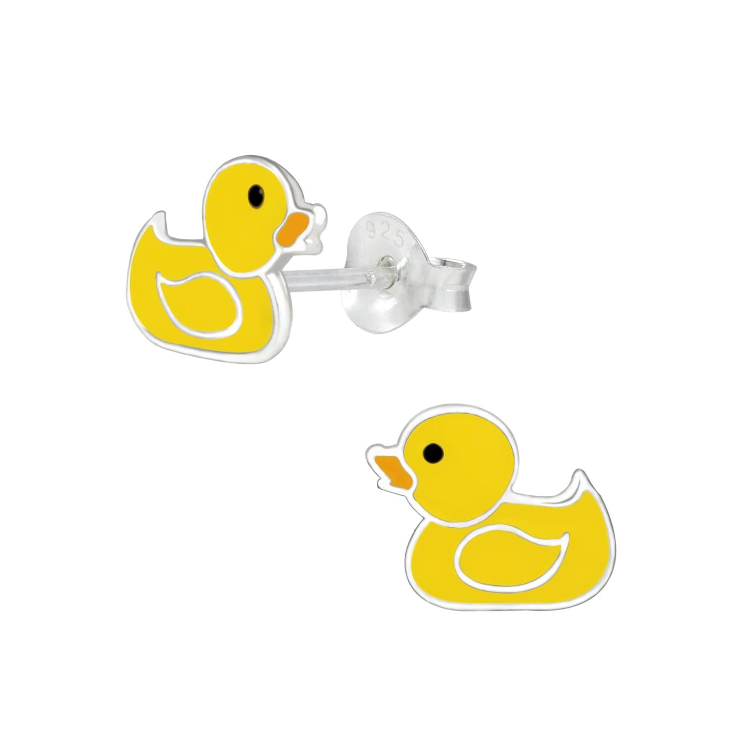 Melchior Jewellery yellow duck earrings for girls made of sterling silver with enamel detailing
