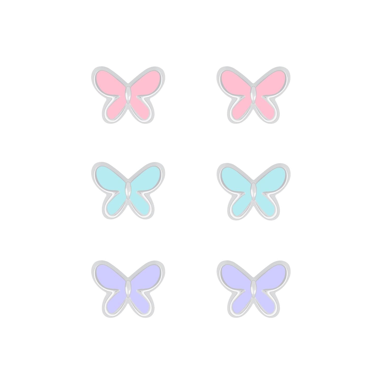 Melchior Jewellery pastel butterfly stud earrings for kids in pink, blue and purple colours