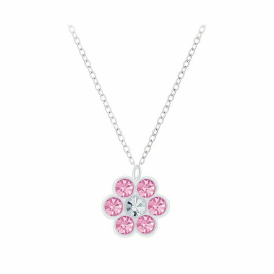 Melchior Jewellery pink crystal necklace for kids with silver flower pendant and pink stones