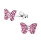 Melchior Jewellery pink crystal stud earrings for girls shaped as butterflies in silver