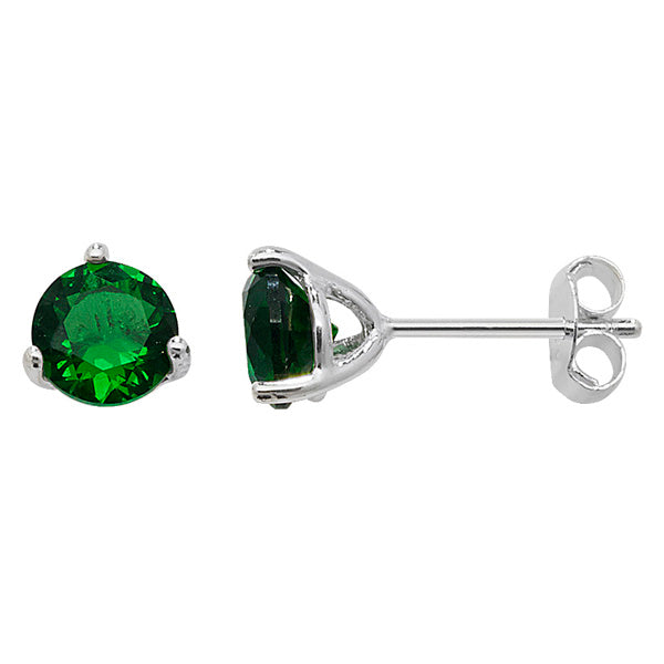 Sterling Silver 6mm CZ Emerald Stud Earrings May Birthstone