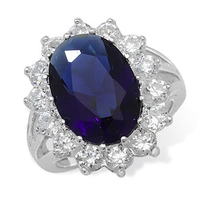 Sterling Silver Cubic Zirconia Sapphire  Halo Ring