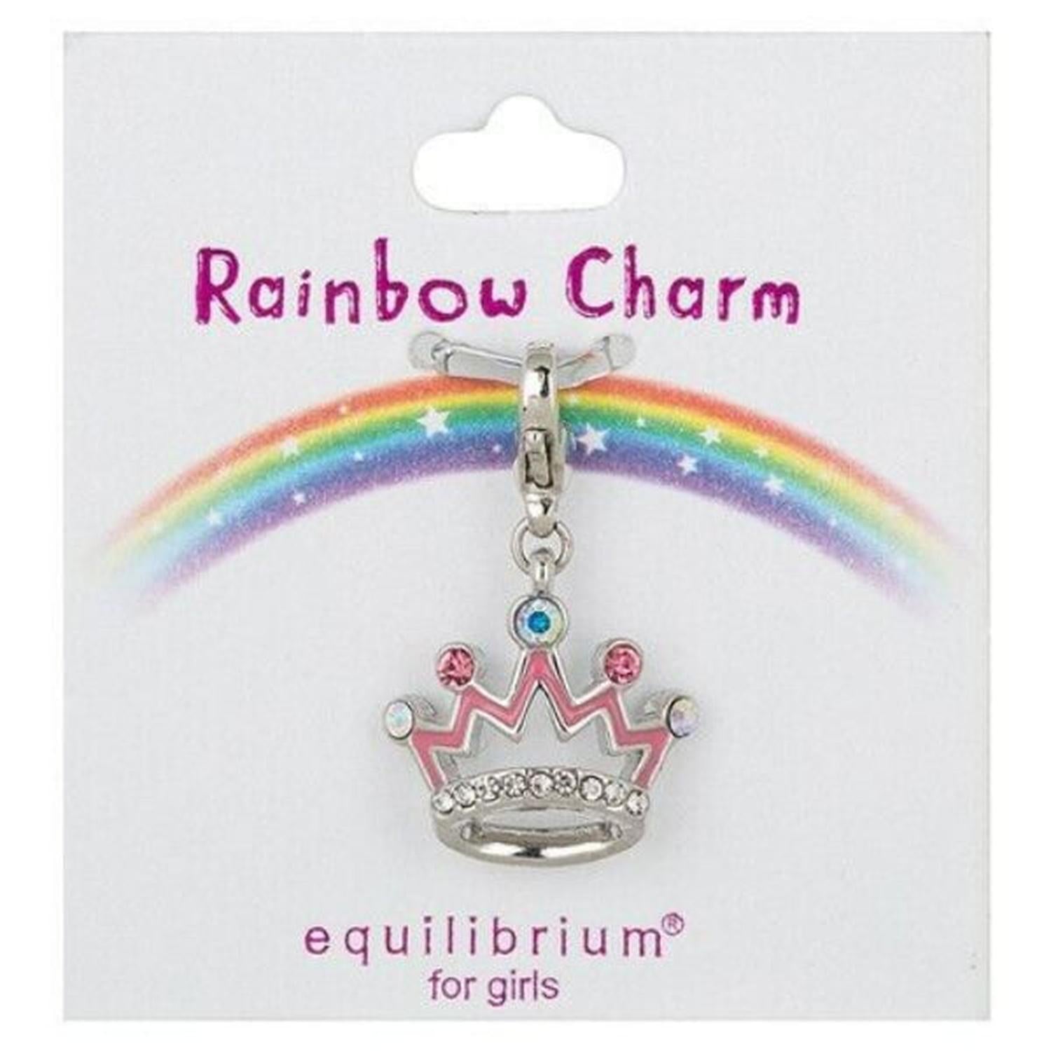 Pink and silver crown charm for girls with colourful gemstones by Melchior Jewellery on Rainbow Charm card