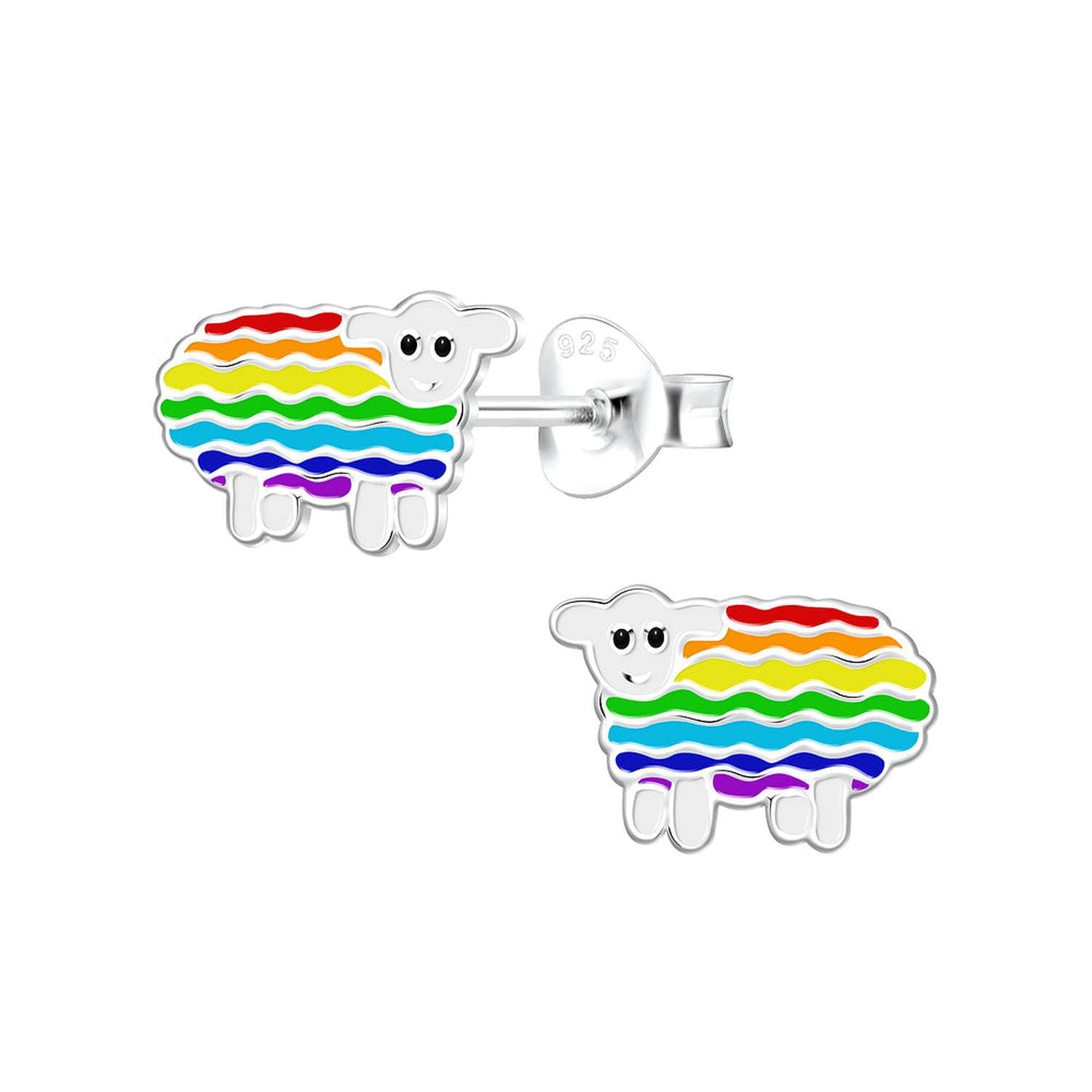 Rainbow sheep earrings for girls made of sterling silver by Melchior Jewellery