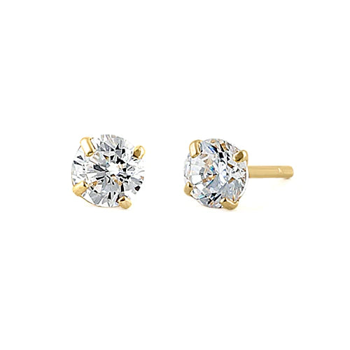 14K Yellow Gold 3mm Round Cut Clear CZ Earrings
