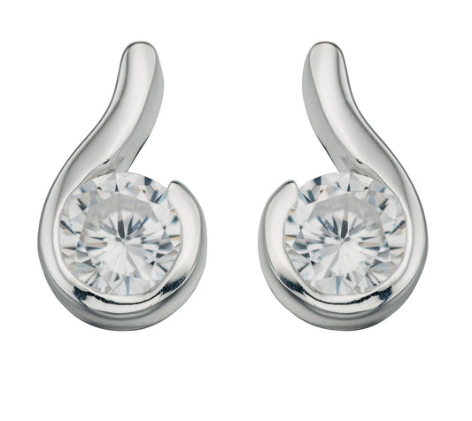 Sterling Silver Clear Cubic Zirconia Curved Stud Earrings