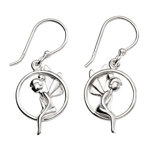 Sterling Silver Fairy sitting in a Hook drop earrings