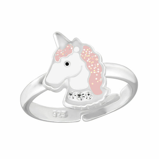 Children's Sterling Silver Adjustable Glitter Unicorn Ring