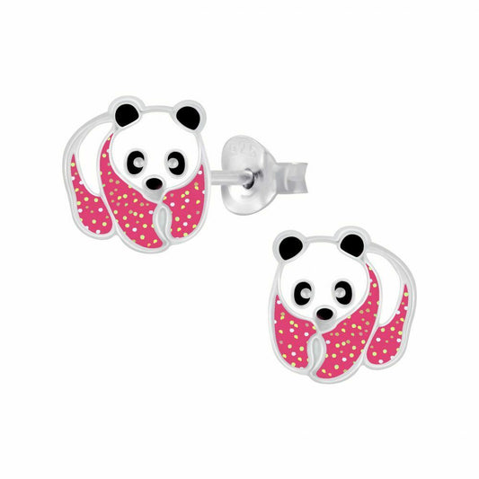 Children's Sterling Silver Glitter Panda Bear Stud Earrings