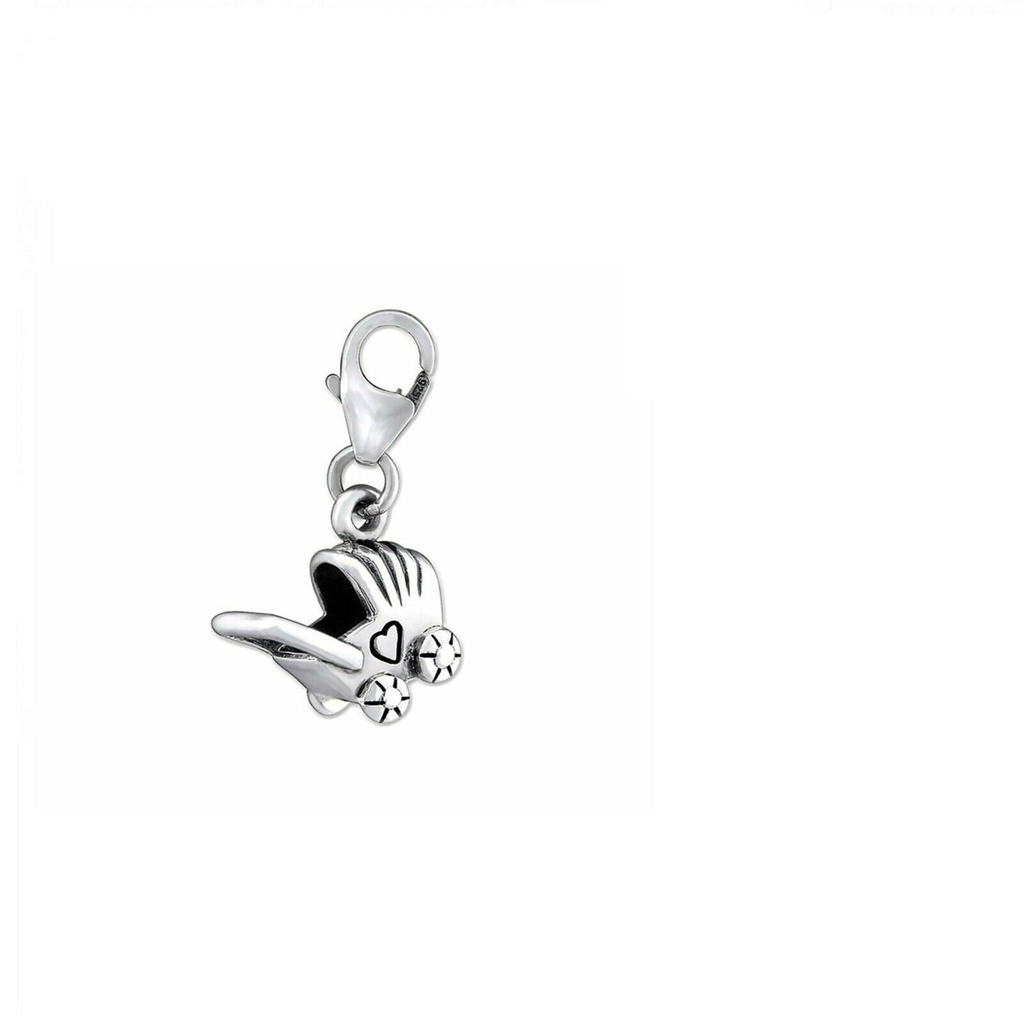 Sterling Silver Baby Pram Clip on Charm Pendant