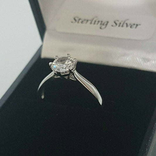 Sterling Silver Round Cut Solitaire Engagement Ring
