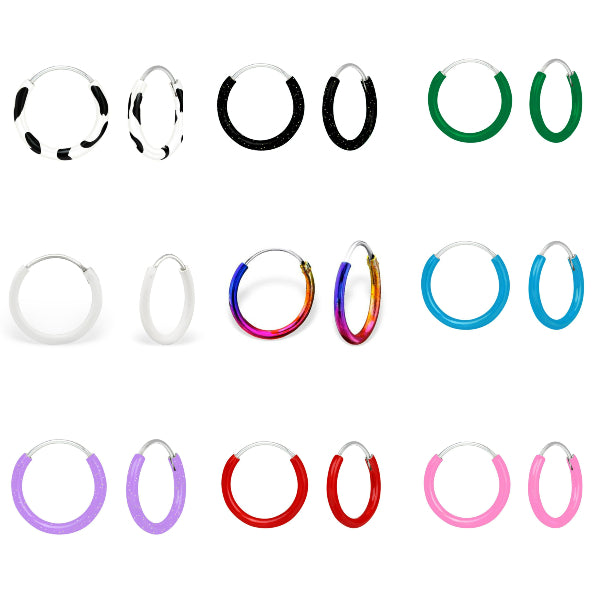 Children's Sterling Silver 12mm Coloured Hoop Earrings (14 colours)