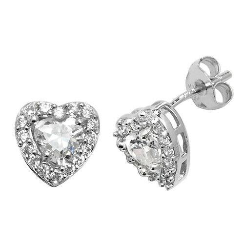 Sterling Silver Heart Shape Clear CZ Earrings