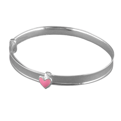 Sterling Silver Pink Heart Expanding Babies Bangle By Pippa