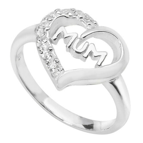 Sterling Silver Cubic Zirconia Heart Mum Ring