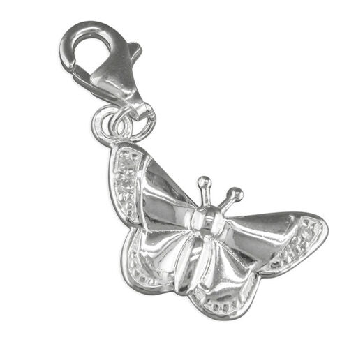 Sterling Silver Cubic Zirconia Butterfly Clip on Charm
