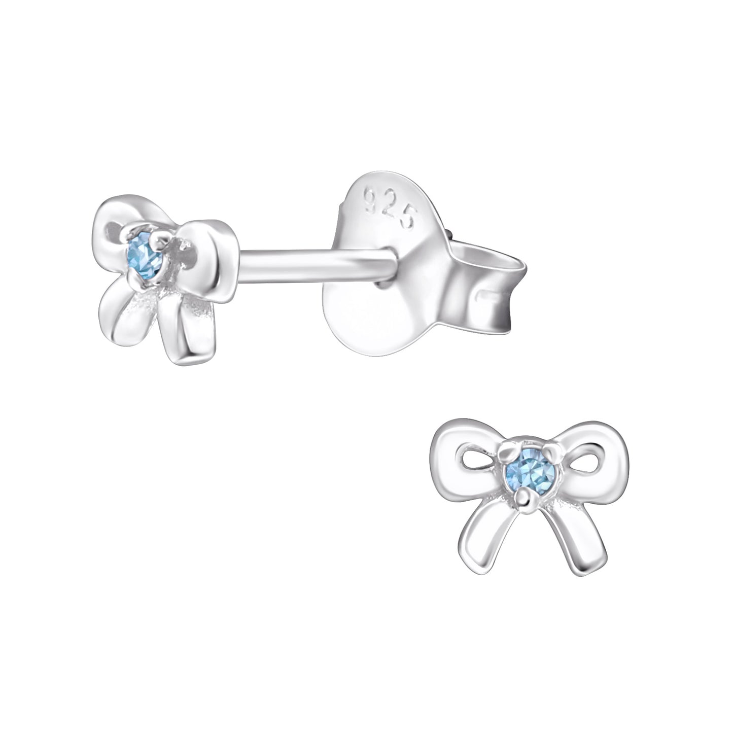 Melchior Jewellery December birthstone stud earrings for kids in silver with blue gemstone bows