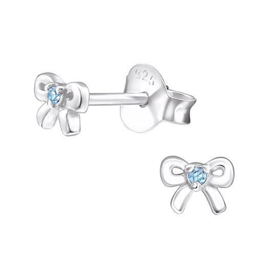 Melchior Jewellery December birthstone stud earrings for kids in silver with blue gemstone bows