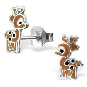 Brown deer earrings for girls by Melchior Jewellery in silver with cute enamel design