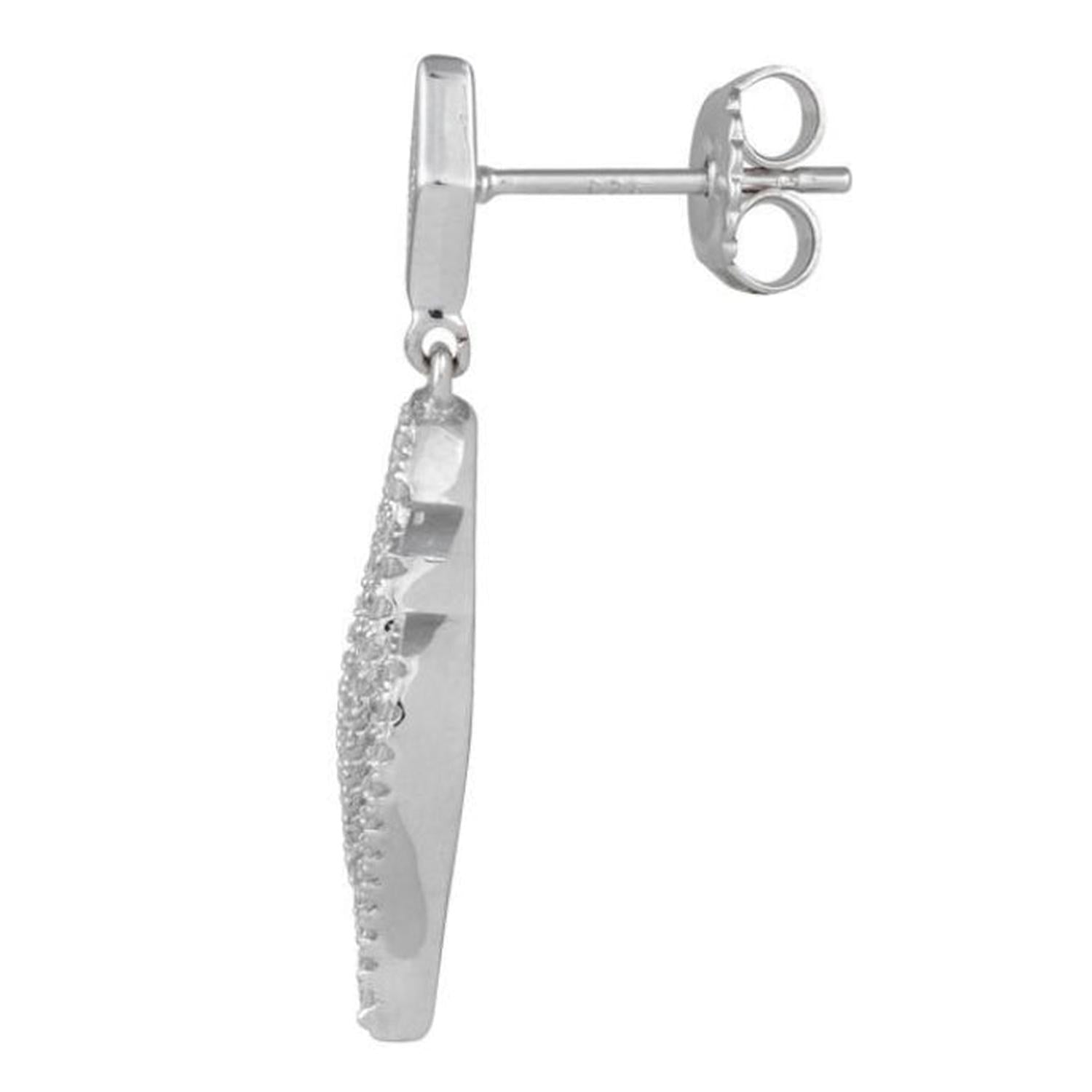 Silver Cubic Zirconia Triple Flame Drop Earrings by Melchior Jewellery for woman side view