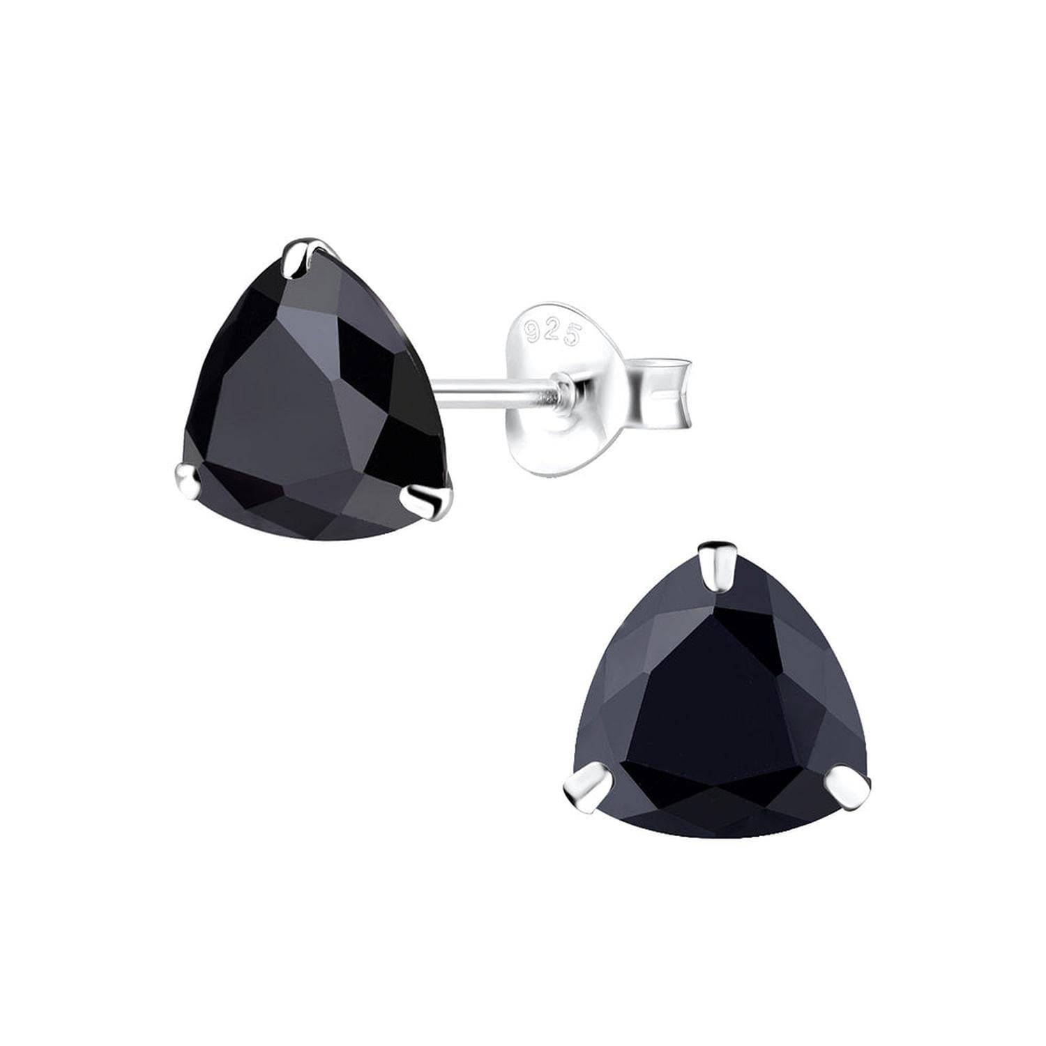 Silver Triangle Trillion Cut Black CZ Stud Earrings by Melchior Jewellery for women