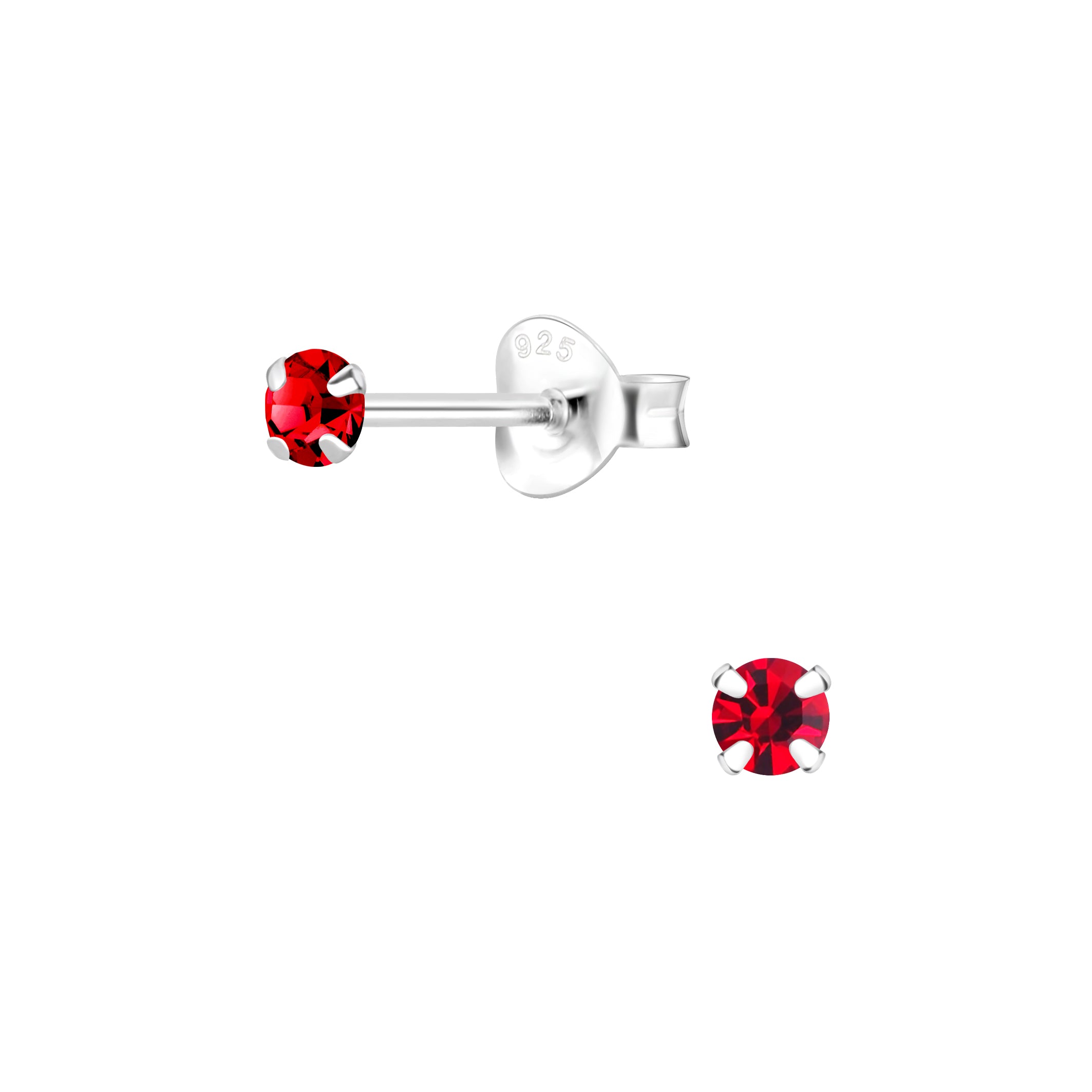 Melchior Jewellery childrens sterling silver crystal stud earrings with red round crystals
