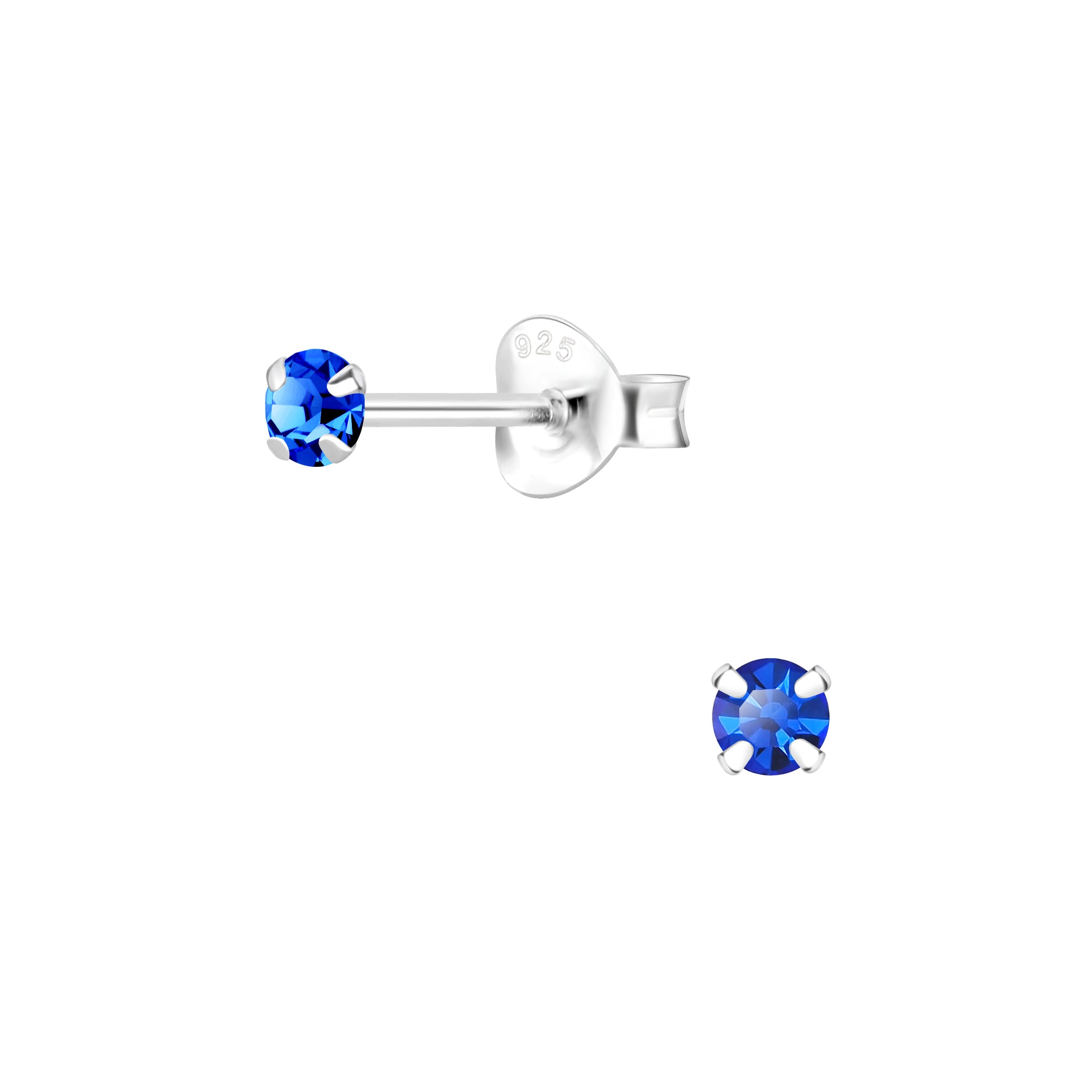 Melchior Jewellery childrens sterling silver crystal stud earrings with blue round crystal studs for kids