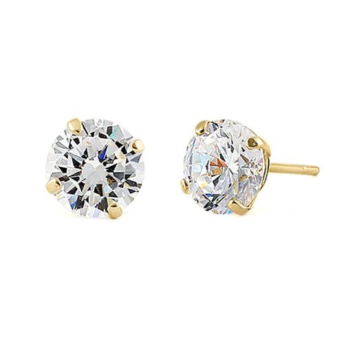 14K Yellow Gold 5mm Round Cut Clear CZ Earrings
