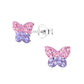 Sparkle butterfly earrings for girls by Melchior Jewellery in pink and purple crystal design
