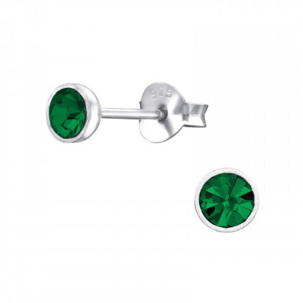 Melchior Jewellery 4mm coloured cubic zirconia earrings green bezel set sterling silver studs