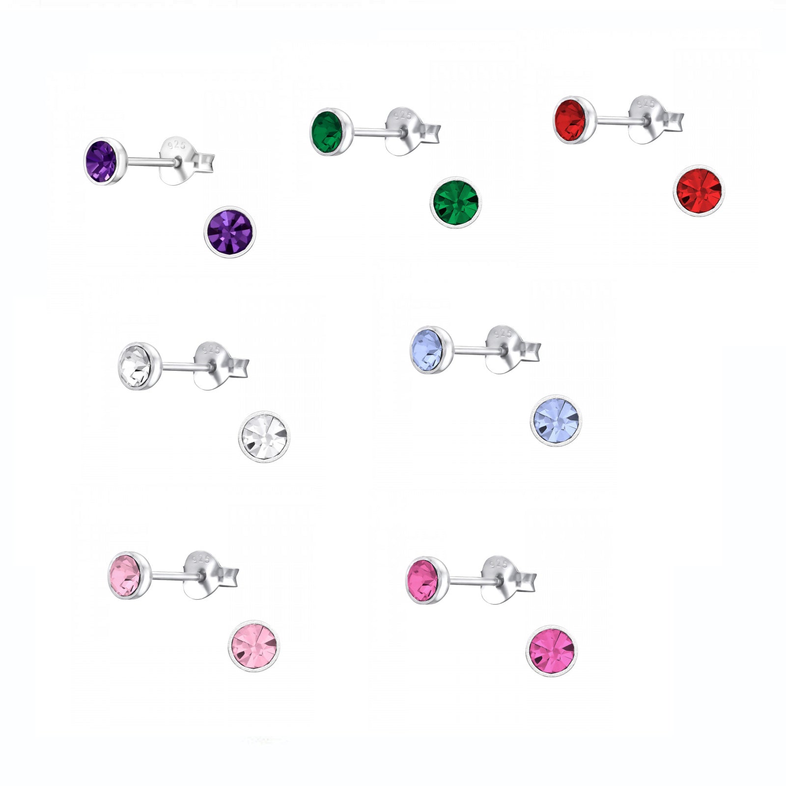Melchior Jewellery 4mm coloured cubic zirconia earrings silver bezel stud pairs in assorted colours