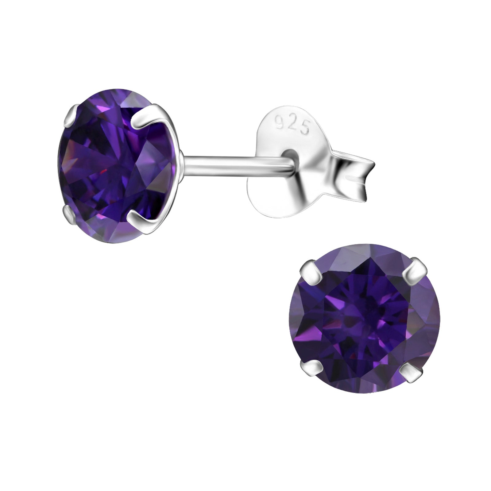 Melchior Jewellery sterling silver birthstone earrings with round purple gemstone studs for women