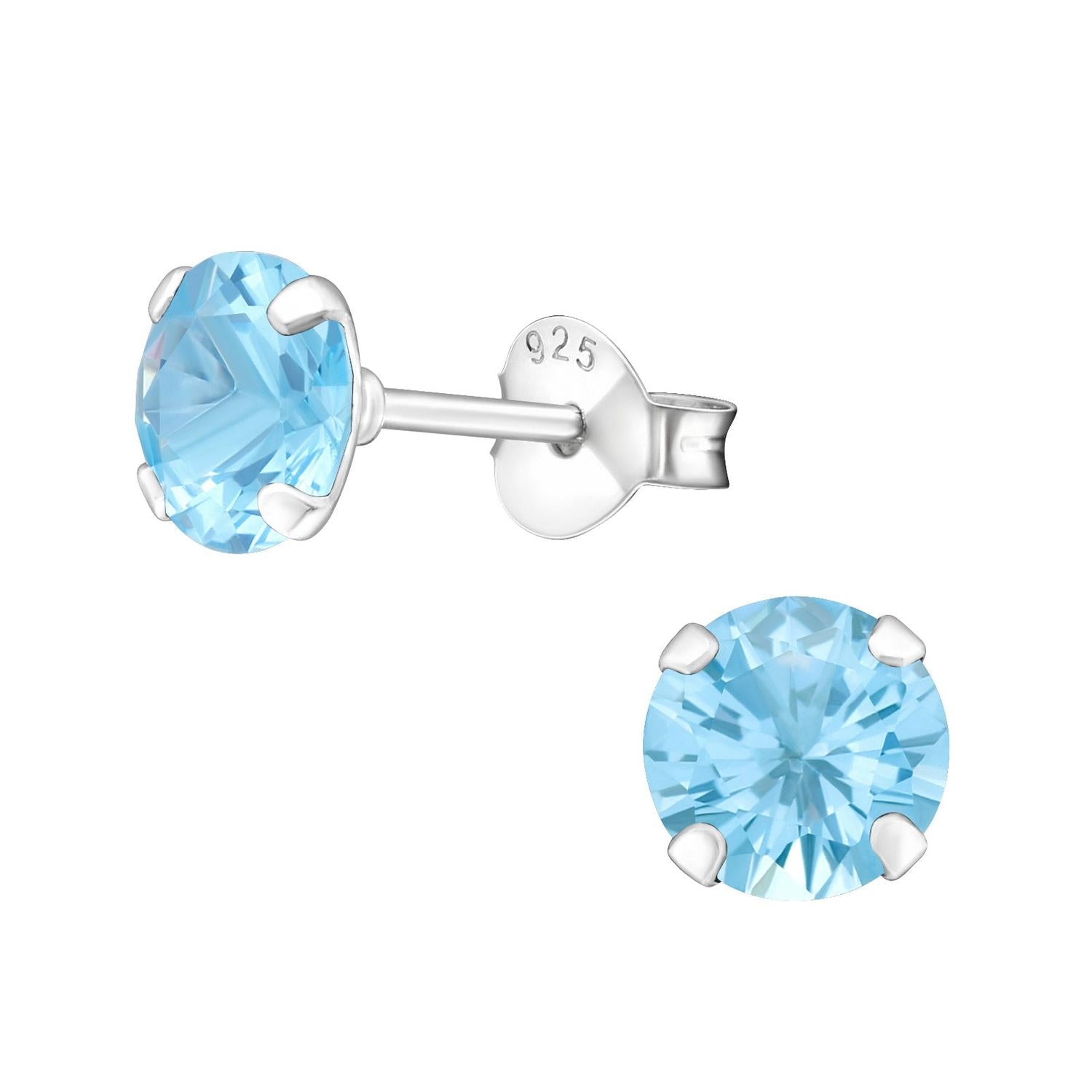Melchior Jewellery sterling silver birthstone earrings with round blue gemstones in stud design