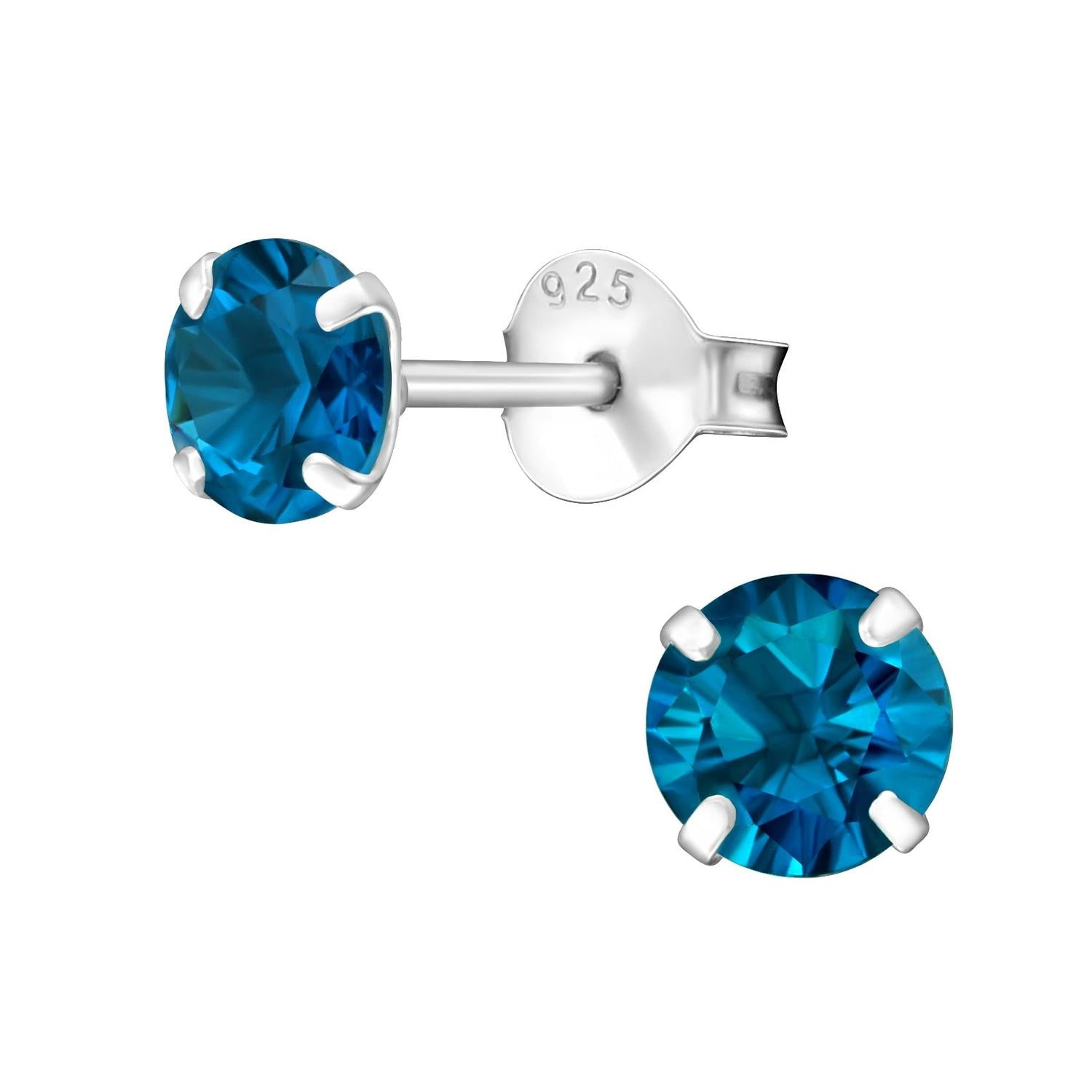 Melchior Jewellery sterling silver birthstone earrings with deep blue round gemstones for women