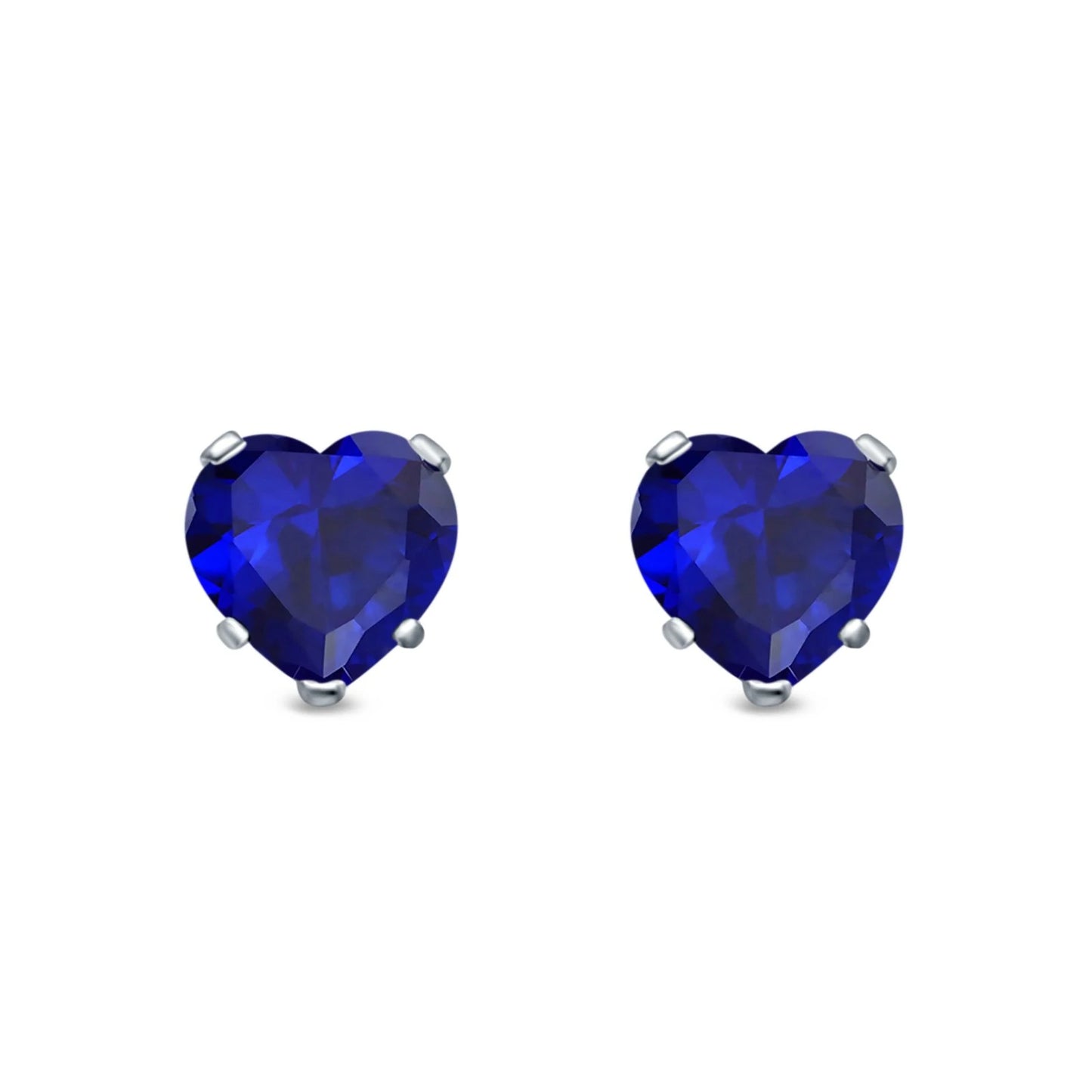 sterling silver blue heart earrings with deep blue heart-shaped gemstones
