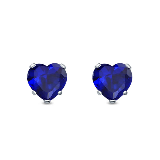 sterling silver blue heart earrings with deep blue heart-shaped gemstones