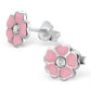 Children's Real Sterling Silver Pink Flower Stud Earrings - 