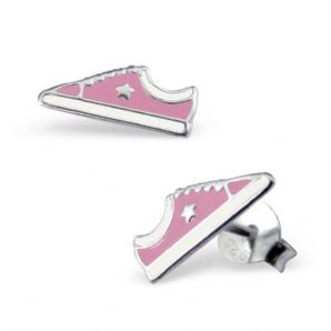 Childrens Real Sterling Silver Pink Training Shoe Stud Earrings - 