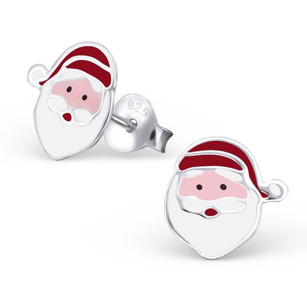 Children's Santa Stud Real Sterling Silver Earrings - 