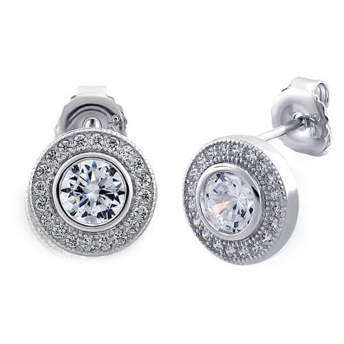 Sterling Silver CZ Clear Halo Stud Earrings