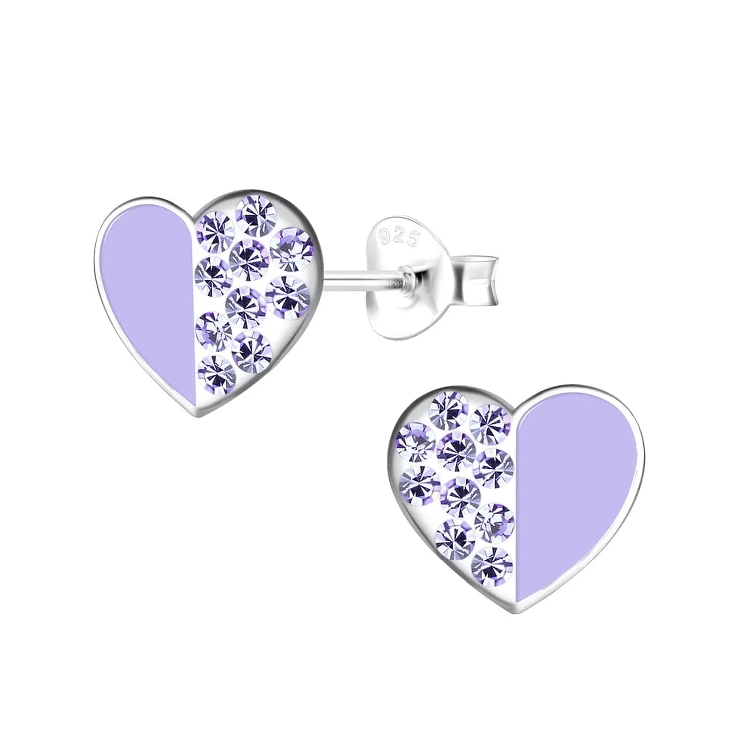 Melchior Jewellery sterling silver earrings for girls heart shaped with purple crystals and enamel