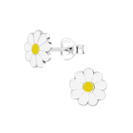 Melchior Jewellery sterling silver flower earrings for girls with white petals and yellow centres