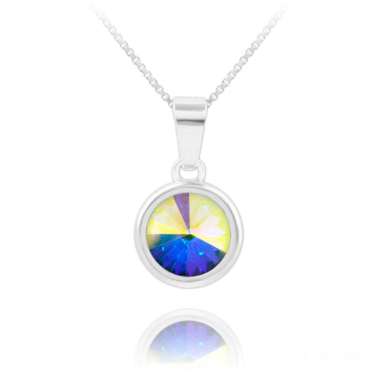 Melchior Jewellery sterling silver necklace with Swarovski crystals featuring a round iridescent pendant