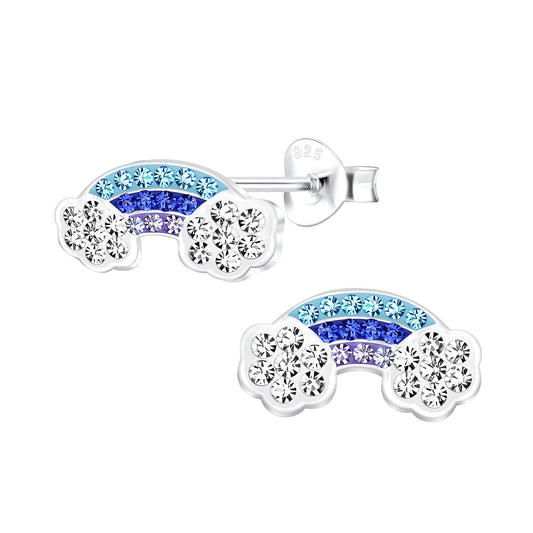 Sterling silver rainbow earrings for girls with blue and purple crystals 