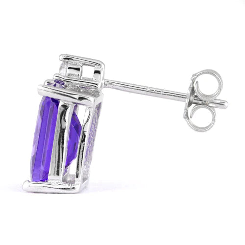 Sterling Silver Amethyst Emerald Cut CZ Earrings - Melchior Jewellery 
