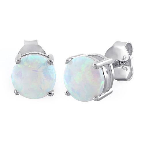 Sterling Silver 7mm Created White Opal Stud Earrings October Birthstone