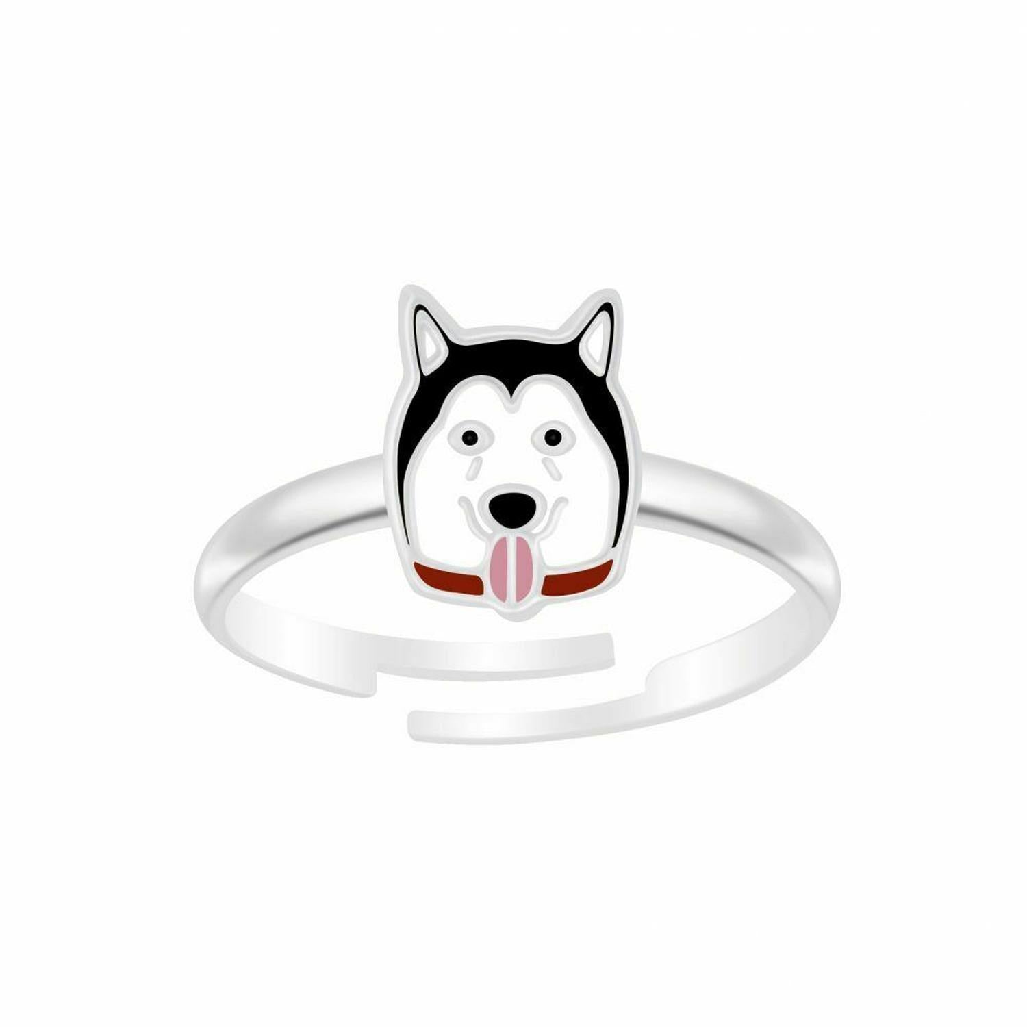 Childrens ring featuring sterling silver Siberian husky jewellery design by Melchior Jewellery