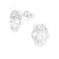 Melchior Jewellery sterling silver skull stud earrings with crystal details for women